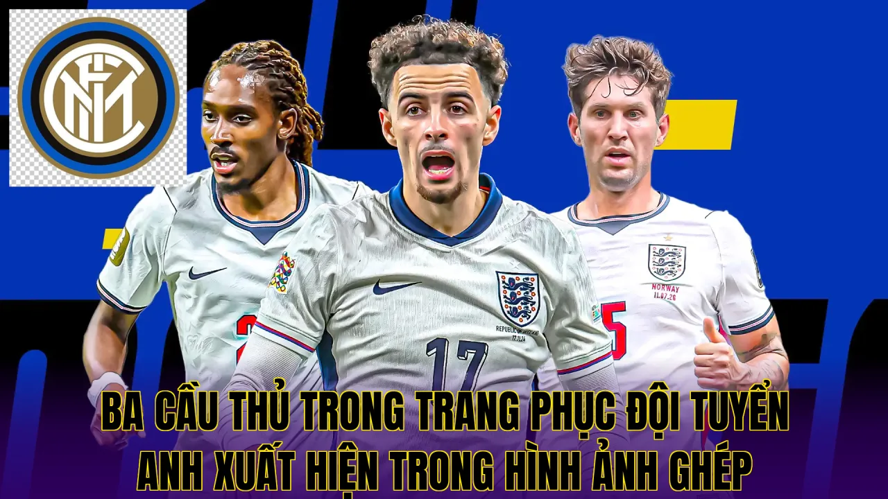 Ba cầu thủ trong trang phục đội tuyển Anh xuất hiện trong hình ảnh ghép